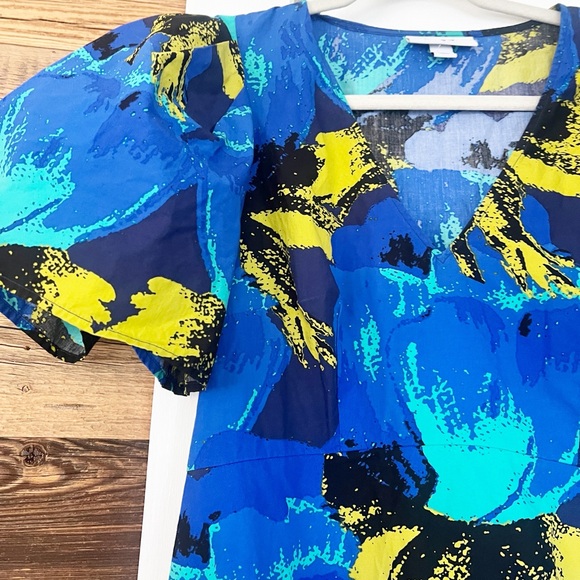 Christopher John Rogers x Target Floral Puff Sleeve Tiered Dress Blue Size 6 - Picture 6 of 7